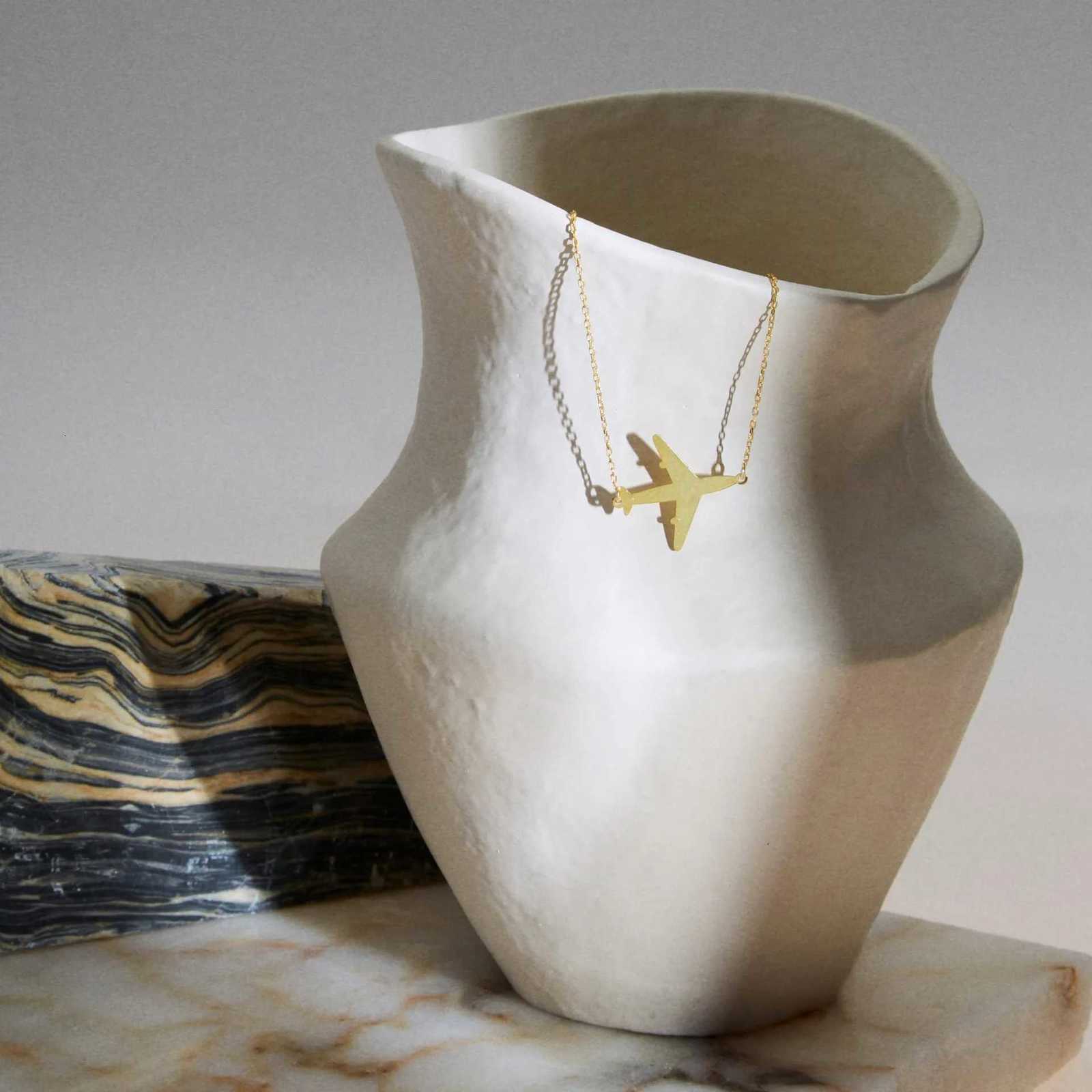 Elegant Stainless Steel Airplane Pendant Necklace - Fade-Resistant Sleek Hollow Design For MenXJ251104