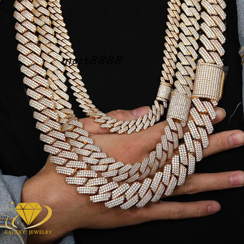 Pass Diamond Tester GRA Certified 3 Rows Cuban Chain Iced Out 15mm 18mm 20mm Moissanite Cuban Link Chain Necklace for Men