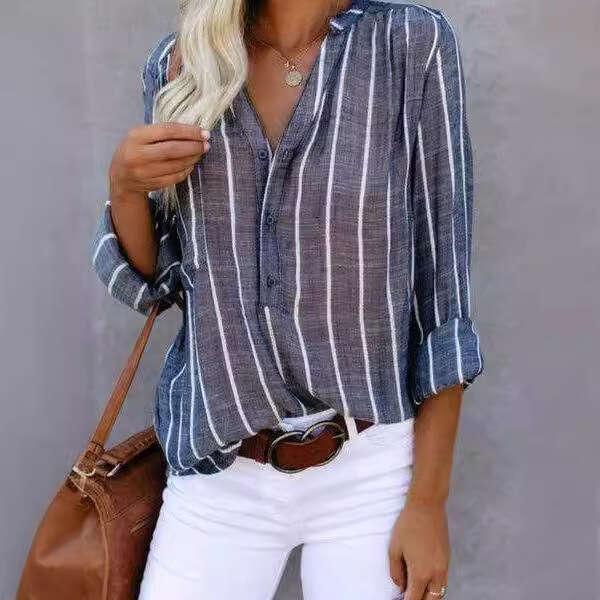 Simple and fashionable printed striped shirt, women's 2025 temperament versatile new trendy clothing ins
