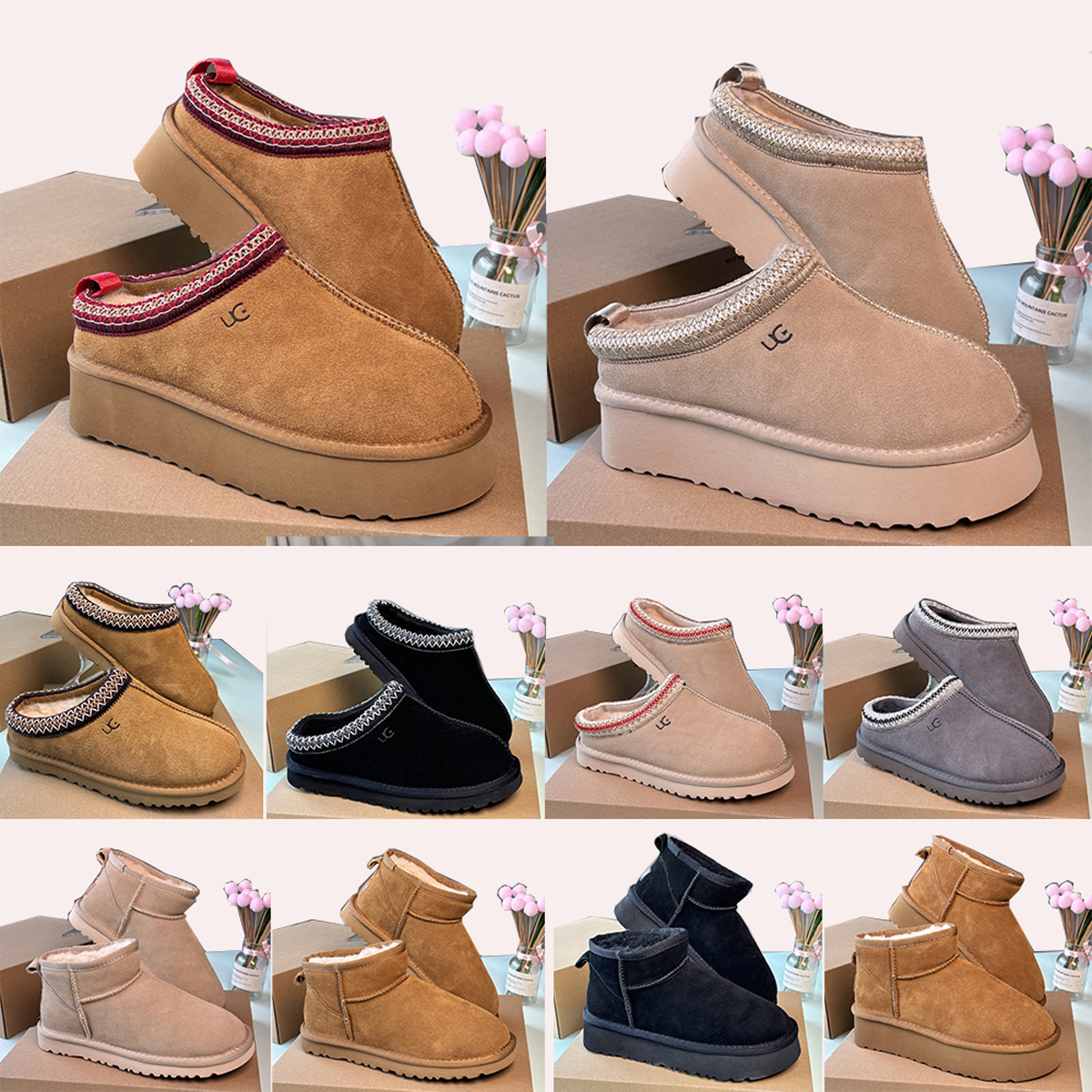 designer shoes Tasman Slippers Tazz mustard seed Chestnut Sand Fur Slides Sheepskin Classic Ultra Mini Platform Boot Winter Women Men Slip-on Shoes Suede Black