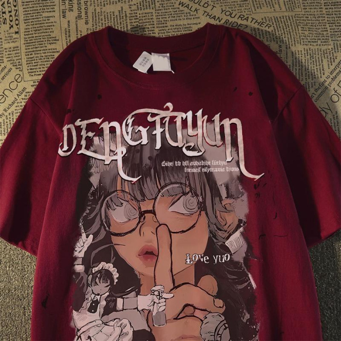 300 pounds American cartoon printed character short t-shirt for women in summer, high street loose and versatile half sleeved top trendy