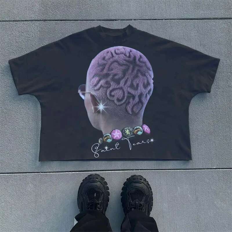 Haruku Streetwear Men Women Clothing Y2k Goth Art Graphic Print Short Sleeve Vintage Trendy Oversized Casual T Shirt