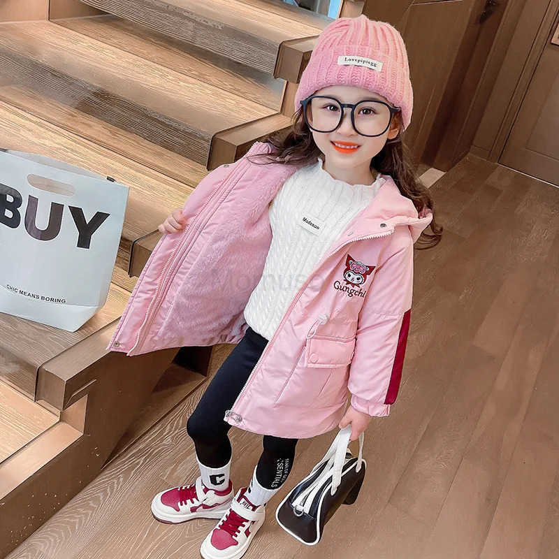 Sanrio Girl Child Cotton Clothes Kuromi Autumn Winter New Velvet Thicken Keep Warm Kawaii Anime Figure Childrens Clothing H251104