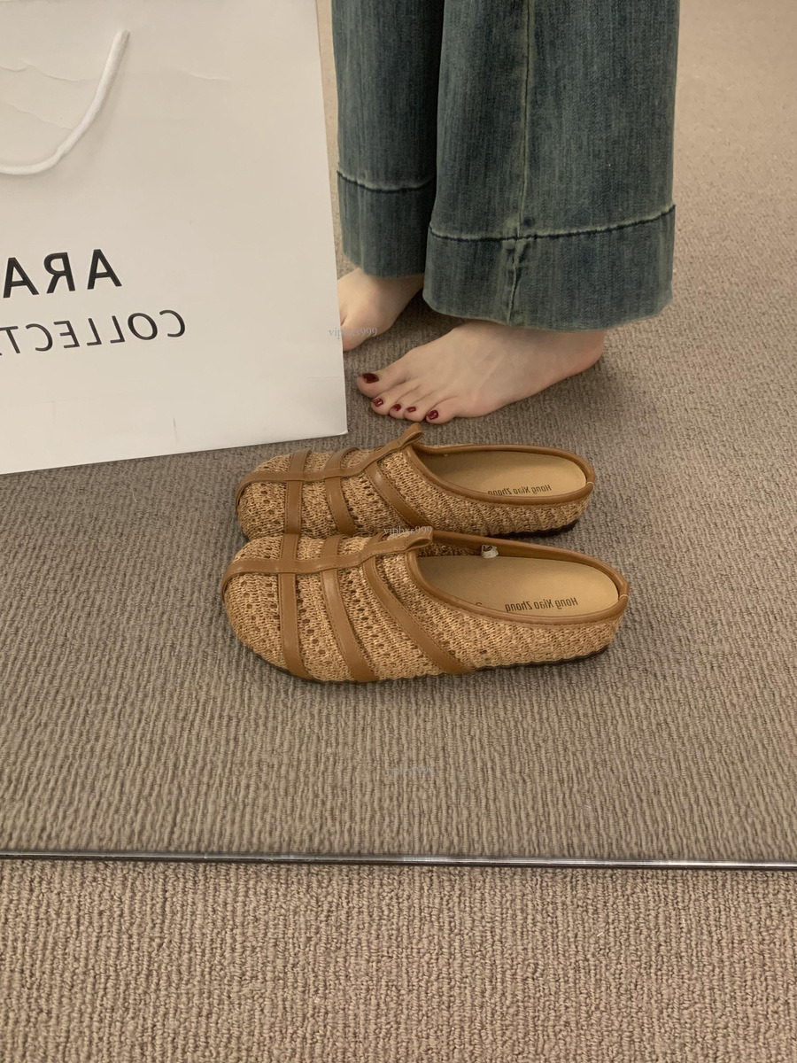 New Designer Sandals With Free Shipping Summer New Fashionable Woven Roman Sandals With Simple And High-end Genuine Leather Hollow Out Outer Half Drag