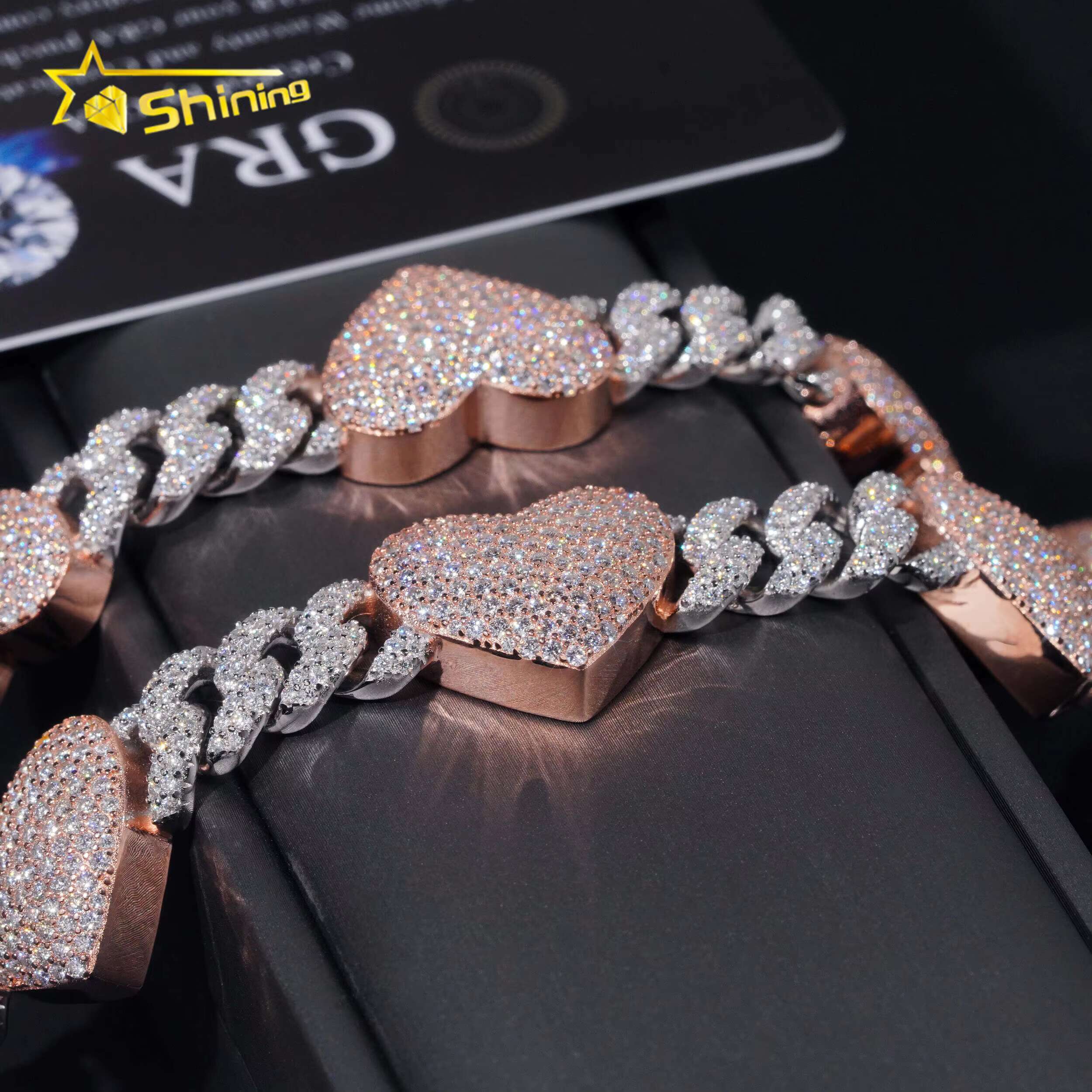 Hot Sale Design Heart 925 Sterling Silver Pass Diamond Tester Moissanite Heart Cuban Bracelet HipHop Jewelry Dropshipping