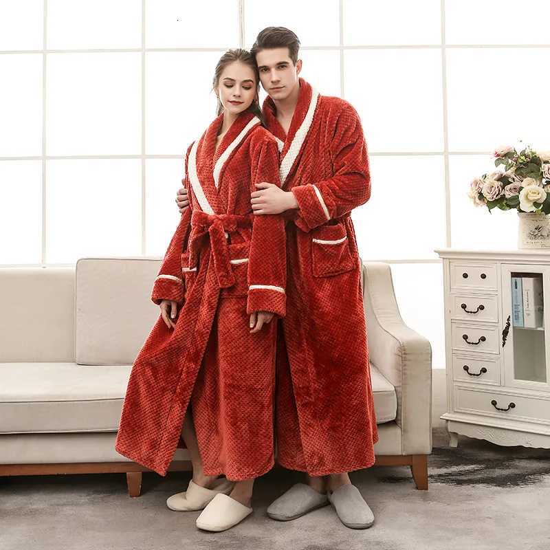 Men Women Winter Extra Long Warm Bathrobe Luxury Thick Flannel Bath Robe Soft Thermal Dressing Gown Sexy Robes Bridesmaid C251104