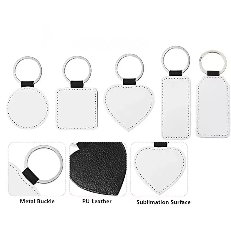 Sublimation Blanks PU Leather Keychains for Heat Transfer Printing Christmas Keyring DIY Party Supplies Z 4.1-2