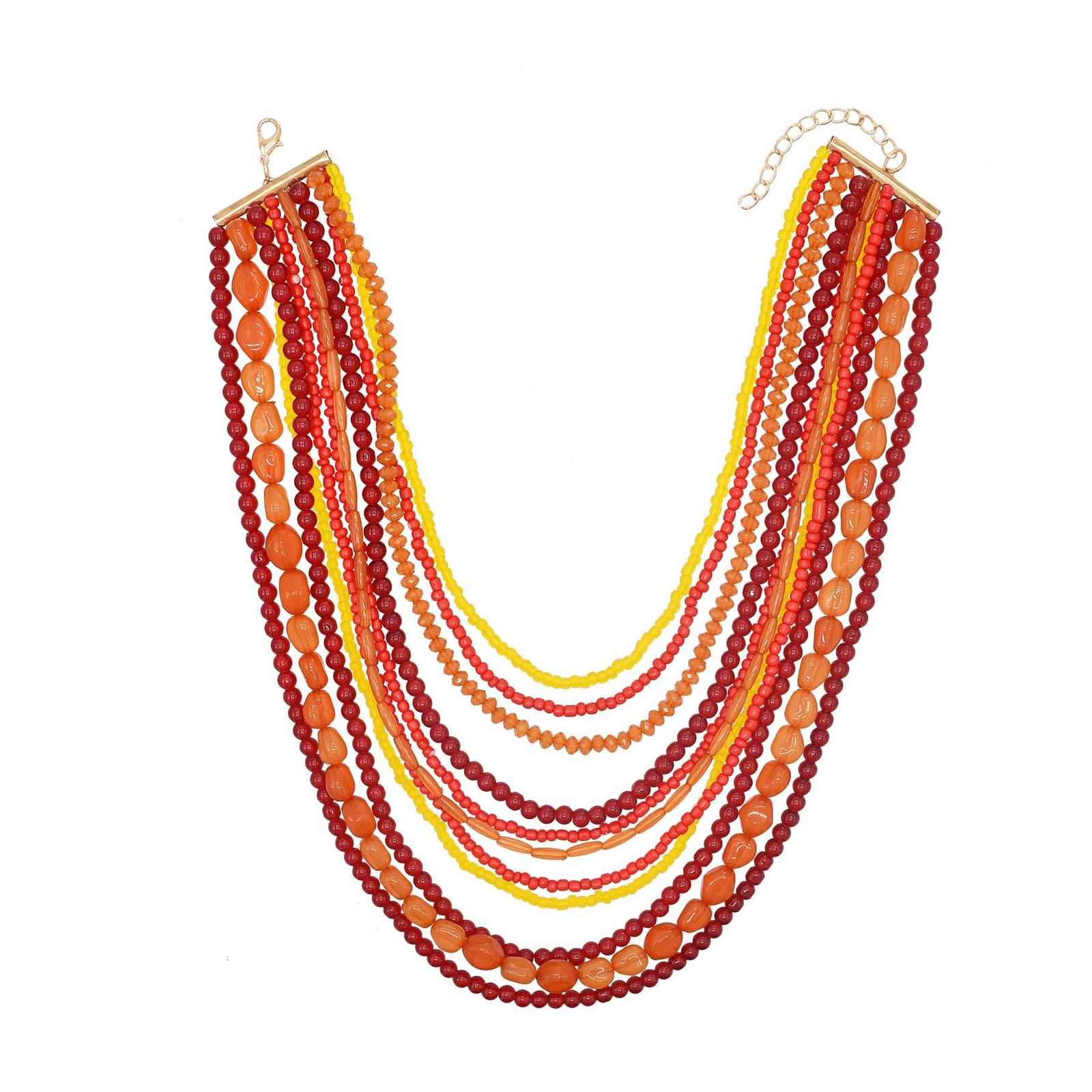 Multi Layer Orange Red Acrylic Resin Bead Necklace for Women European American Trendy Bib Choker Collar Neck Jewelry AccessoriesXJ251104