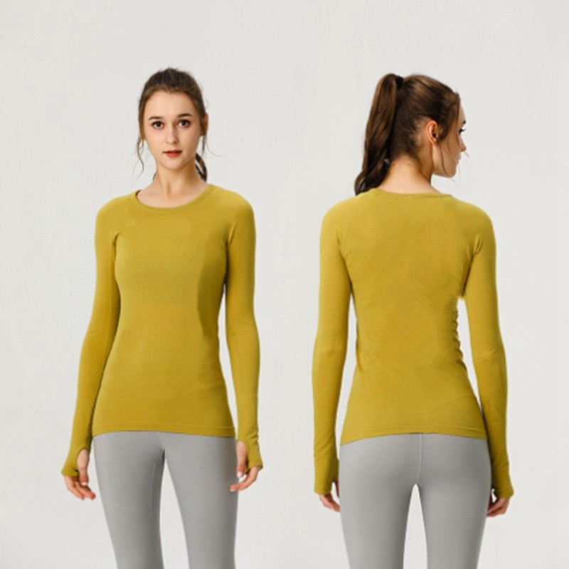 Women's Sports training long sleeved women's fiess high elasticity solid color quick drying breathable running yoga shirt