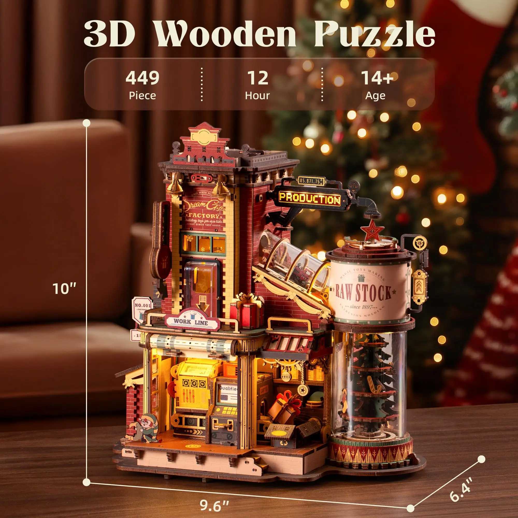 Robotime Rokr Dream Gift Factory 3D Wooden Puzzle Christmas Gifts Toy with Light and Music for Children Kids Building Block Kits C251104