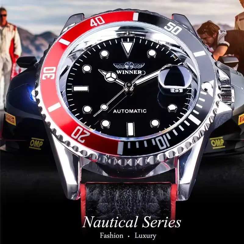 WINNER 002 Fashion Mens Mechanical Watch Luxury Style Calendar Night Light Business Black White Classic Mens Automatic WatchT251104