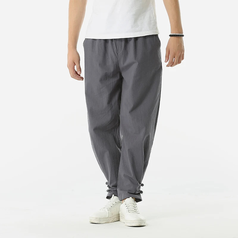 Fashionable Cotton Linen Pants Men Spring Summer Long Monk Binding Legs Zen Meditation Pants Streetwear Sweatpants 250402