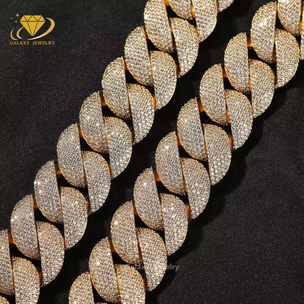 High Quality 25mm Big Cuban Link Chain Iced Out Moissanite Choker Hiphop 925 Sterling Silver Collars Miami Cuban Necklace