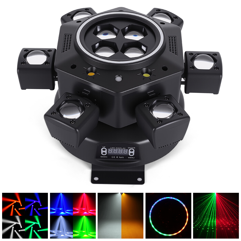 120W Remote Control Moving Head DJ Light 6-Arm LED Mobile Head DMX Full RGBW Stage Effect Lighting for Disco Party Nightclubs UPS DHL ship