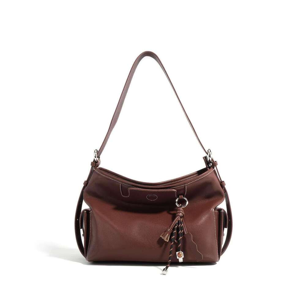 Fashion New Style Women First Layer Cowhide Bucket Lazy Shoulder Armpit Bag Hobos Messenger Commuting Tote