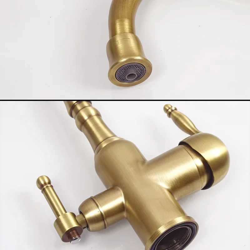 Brass antique light luxury three-in-one e water faucet household sink wash basin hot and cold water faucet splash-proof E1489 Y251104