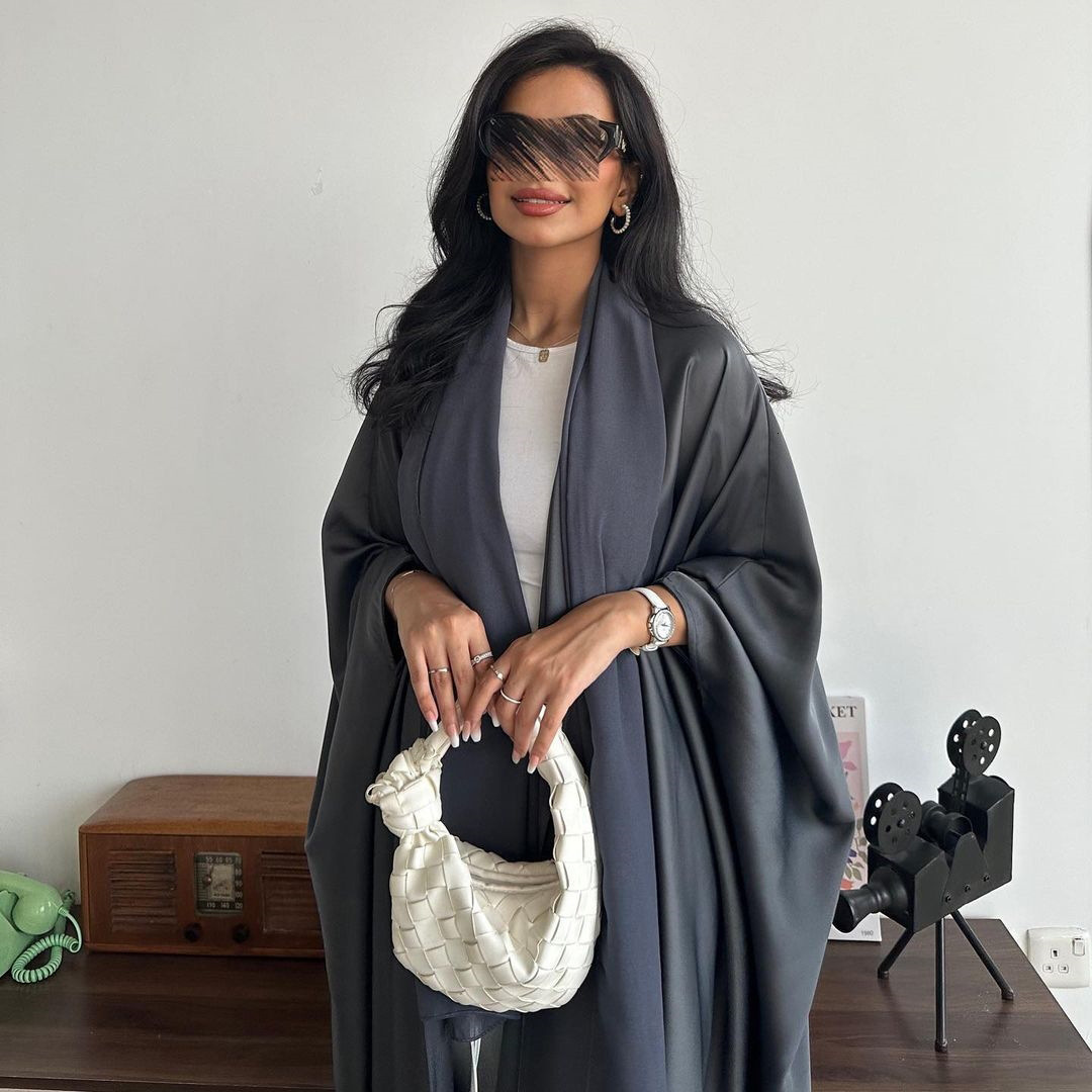 Solid Color Loose Robe Bat Sleeve Long Dubai Cardigan Abaya Waist Abaya Maxi Dresses Islamic Clothing