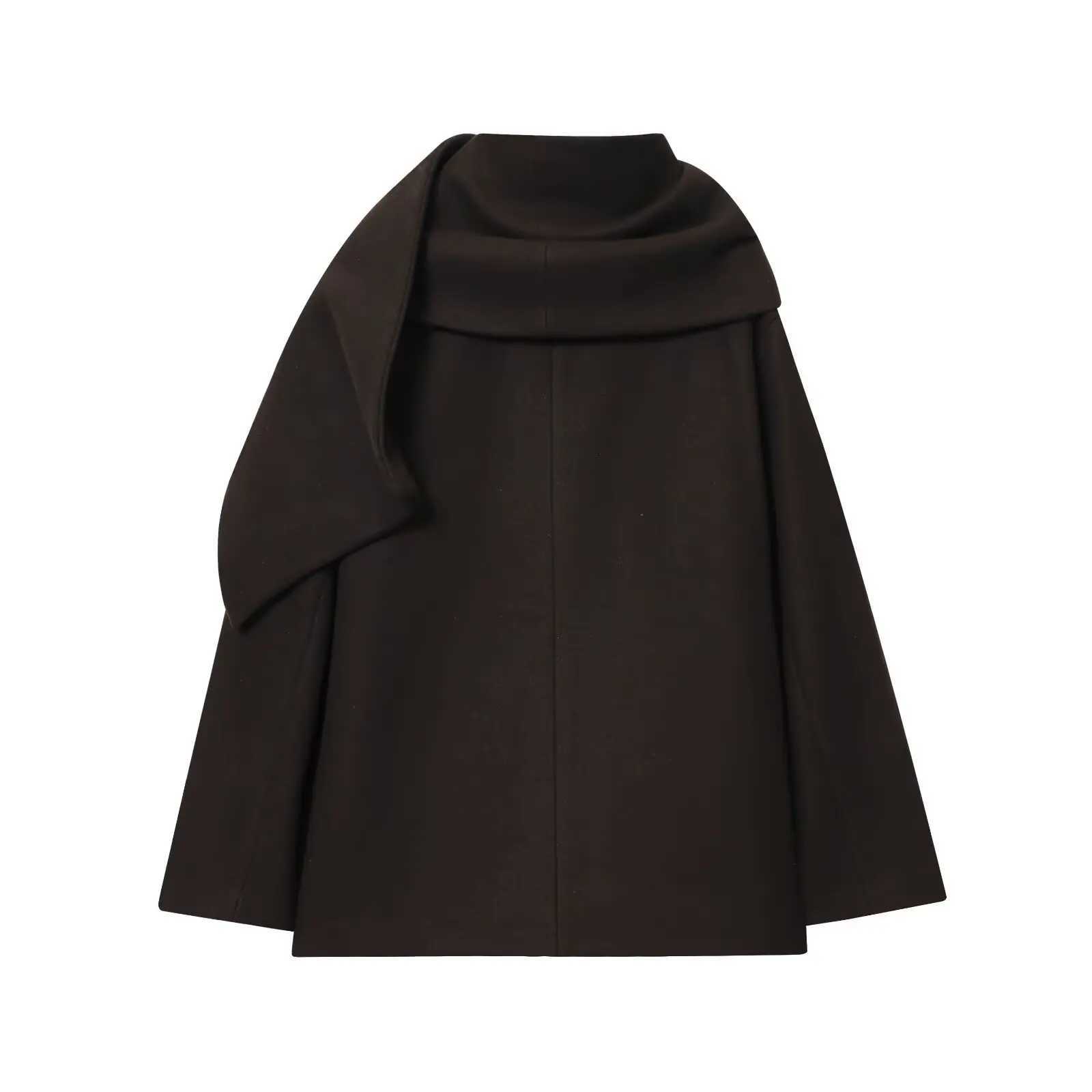 BSAY Womens Long sleeved Single breasted Scarf Collar Short Coat 2025 Winter New Double sided Wool Jacket J251103