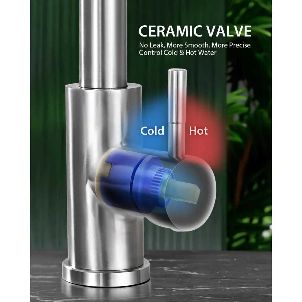 High Arc Single Handle Kitchen Sink Faucet with Pl-Down Sprayer Bed Nickel Finish Pot Filler Included Stainless Steel C Y251104