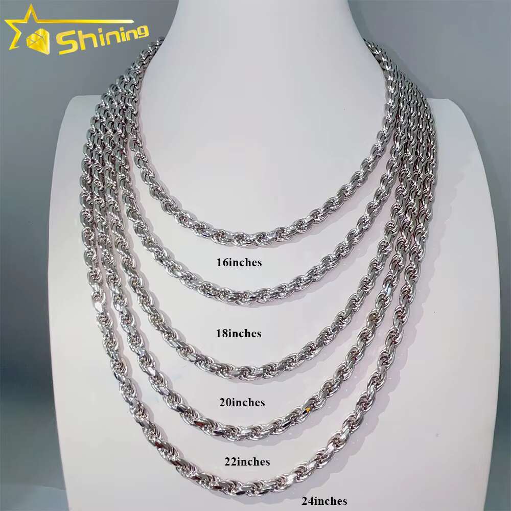 Fine Jewelry Iced Out Moissanite Diamond Pave Full Sterling Silver 925 Rope Chains for Men