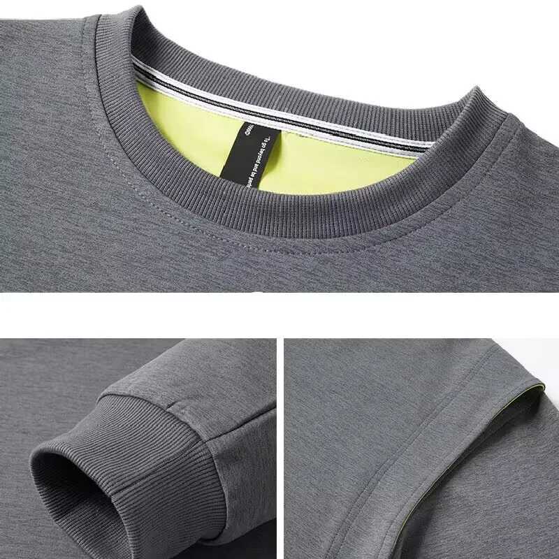 Mens Soft Casual Tracksuit Solid Color Athletic Set Spring Autumn Sportswear Round Neck Loose Fit Comfortable Outfit J251104