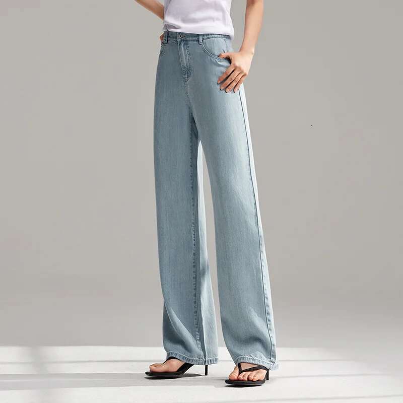 Semir Jeans Women Elastic Waist Long 2024 New Summer Version Cool Feeg Wide-Leg Trousers