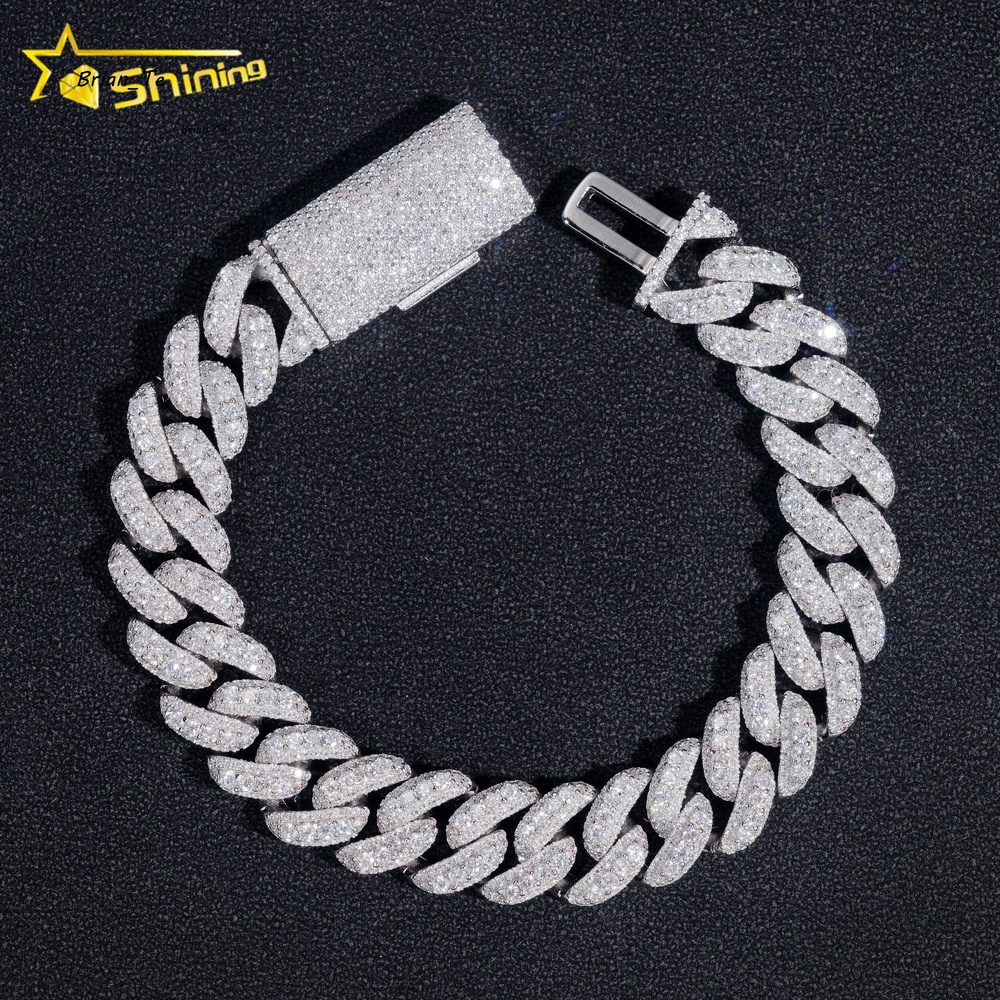 Hip Hop Jewelry 13MM Iced Out 925 Silver Gold Plated VVS D Color Infinity Link Moissanie Cuban Link Chain Bracelet