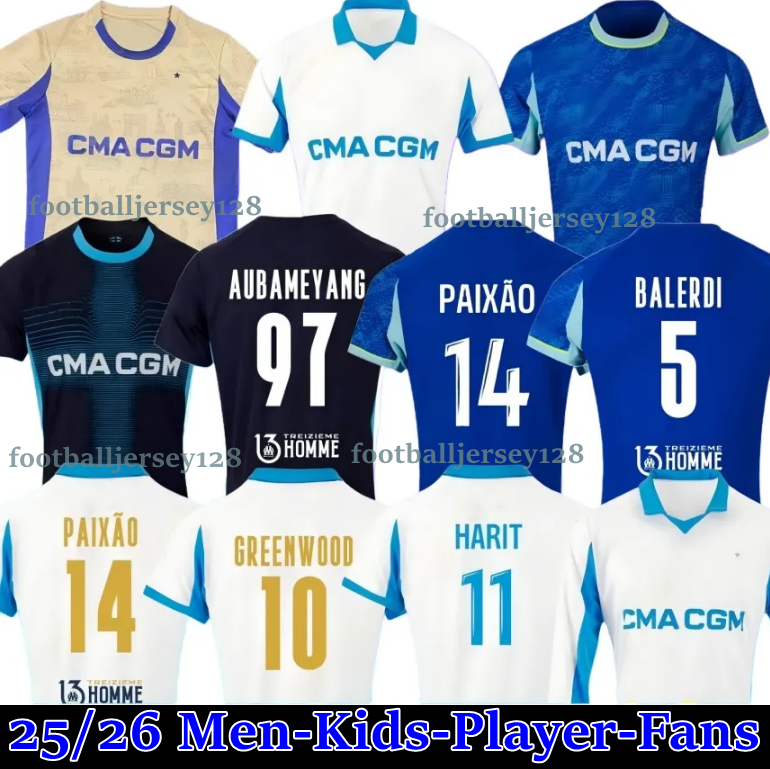 25 26 maillot de foot GREENWOOD 125th Anniversary Soccer jerseys OUNAHI harit 2025 2026 OM man and KIDS football shirt hommes enfants BALERDI RONGIER FANS