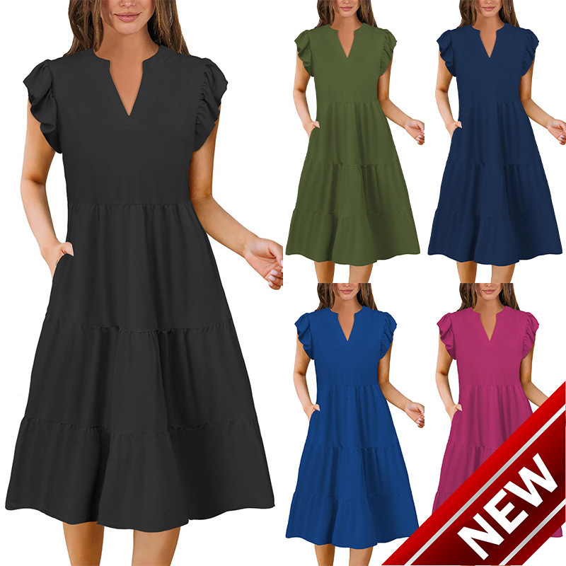 New 2025 Womens Spring/Summer Casual Loose V-neck A-line Dress