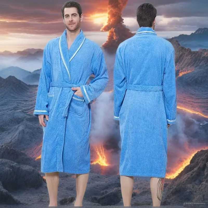 Winter Men Bathrobe Cotton Couples Pajamas Robe Lovers Sleepwear Towel Fleece Long Thincking Home Hotel Winter White Blue C251104