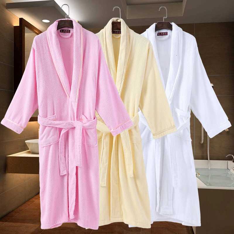 Summer Cotton Bathrbe women men winter towel Pajamas white Night Gown Robe kimono robe Home Dressing Gowns soft warm thicken C251104