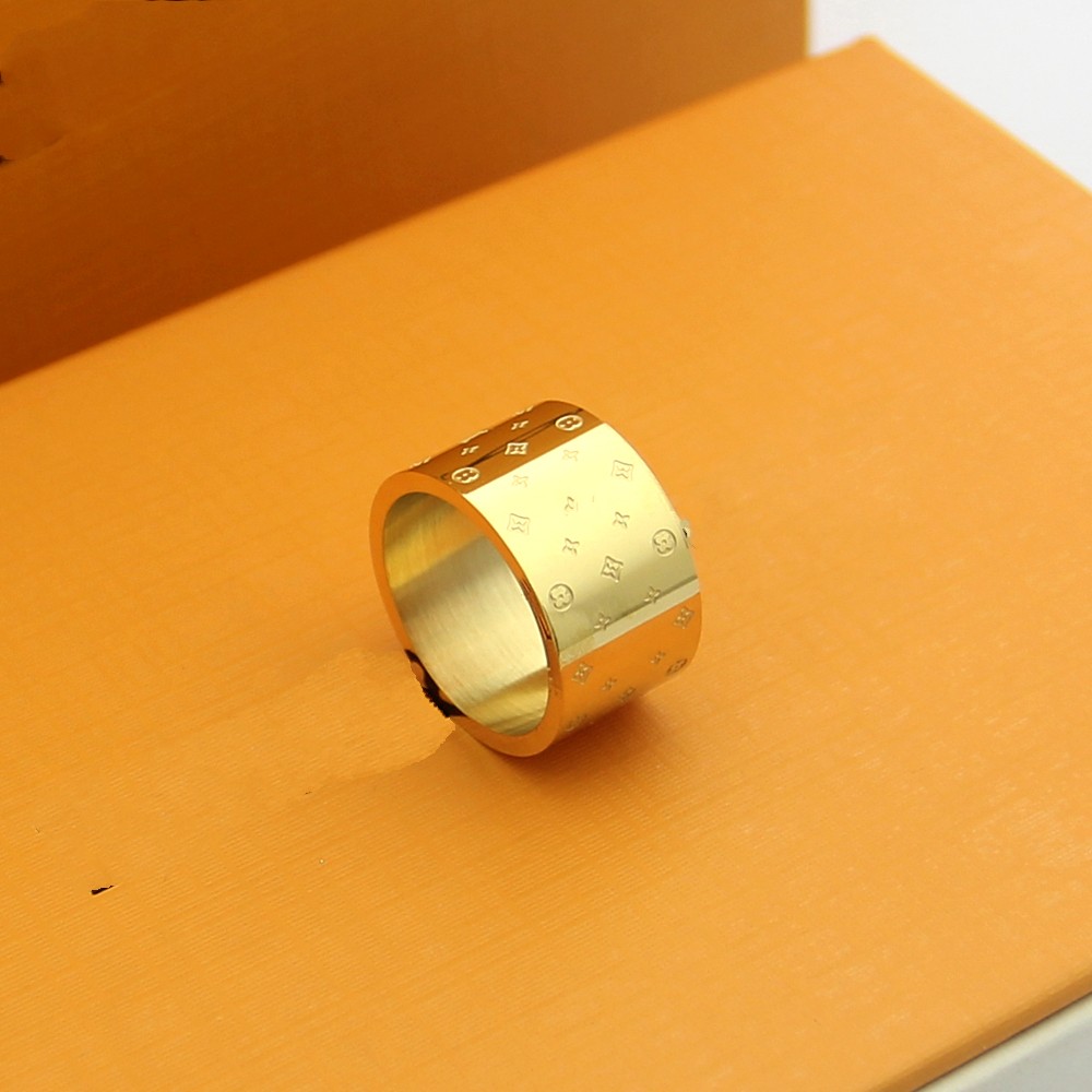 316L Stainless Steel CNC Luxury designer boy girl thick 11mm solid V Ring 18K white Gold Silver rose Rings branded engrave Women men love wedding Jewelry size 6 7 8 9