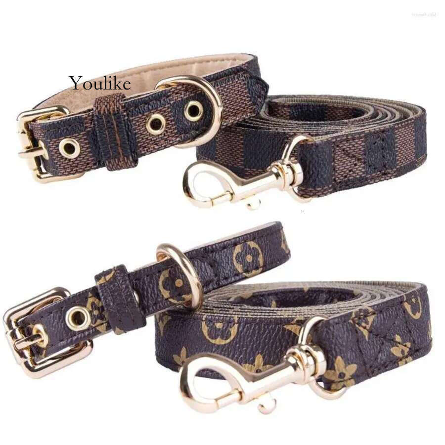 Dog Collars Designer Leashes Adjustable PU Leather Pet Fashion Letters Print Old Wers For Cat Necklace Durable Neck Decoration Accessory