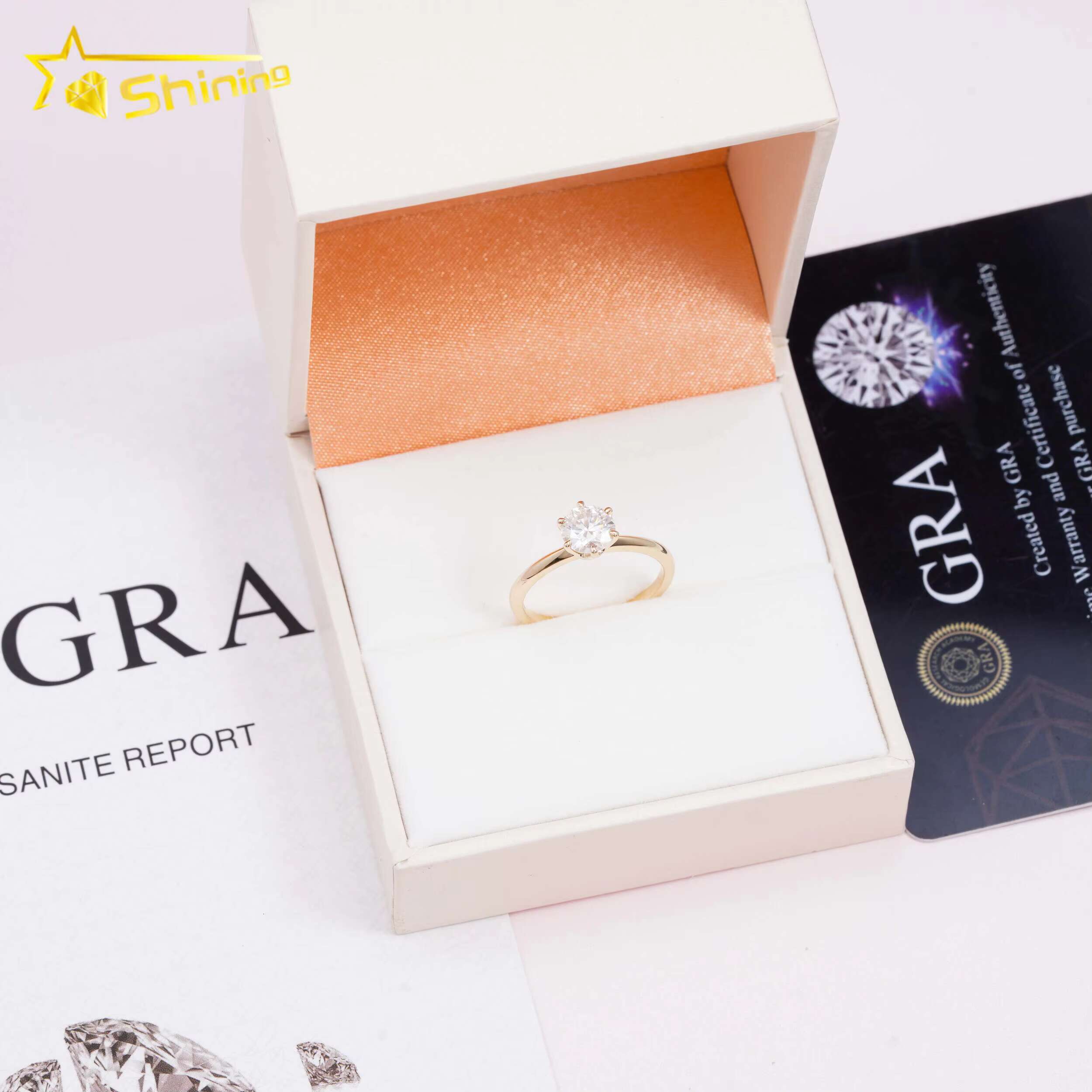 Classic 6 Claws 1ct Brilliant Cut VVS Moissanite 10K Solid Yellow Gold Wedding Rings Engagement Ring for Women