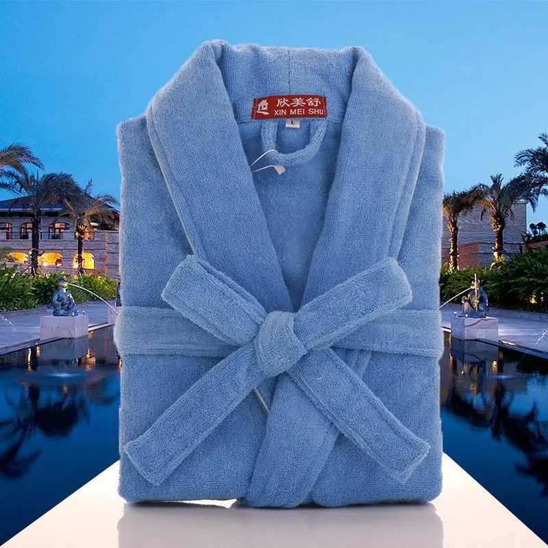 Mens Long Thick Terry Fleece Bathrobe 100 Cotton Towel Blue And White Bridesmaid Robe for Spring Autumn C251104