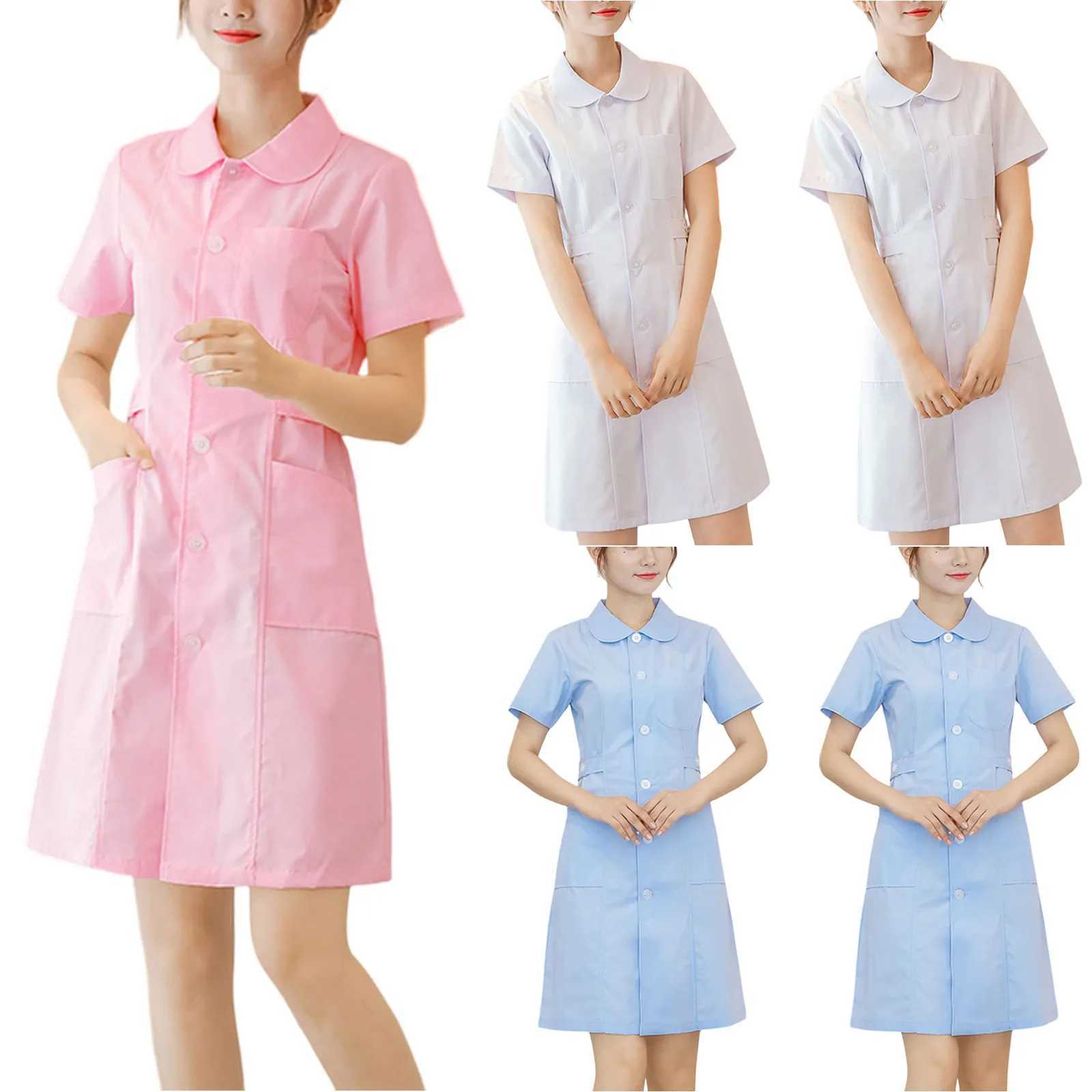 Womens Fashion Caring Nurse Uniform Hospital Pharmacy Doctor Work Uniform Lightweight Short Sleeve Slim Fit Workwear Dress W251104