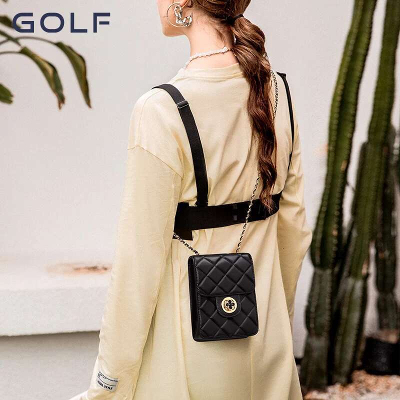 GOLF 2024 New Genuine Leather Mobile Phone Women's Gge Chain Small Square Bag Mini One Shoulder Crossbody