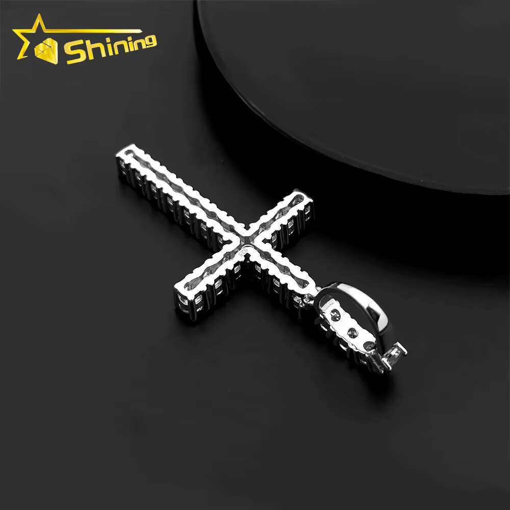 Hip Hop Regular Moissanite Diamond Cross Pendants 925 Silver Men Women 4mm Cross Charms Rhodium Plated