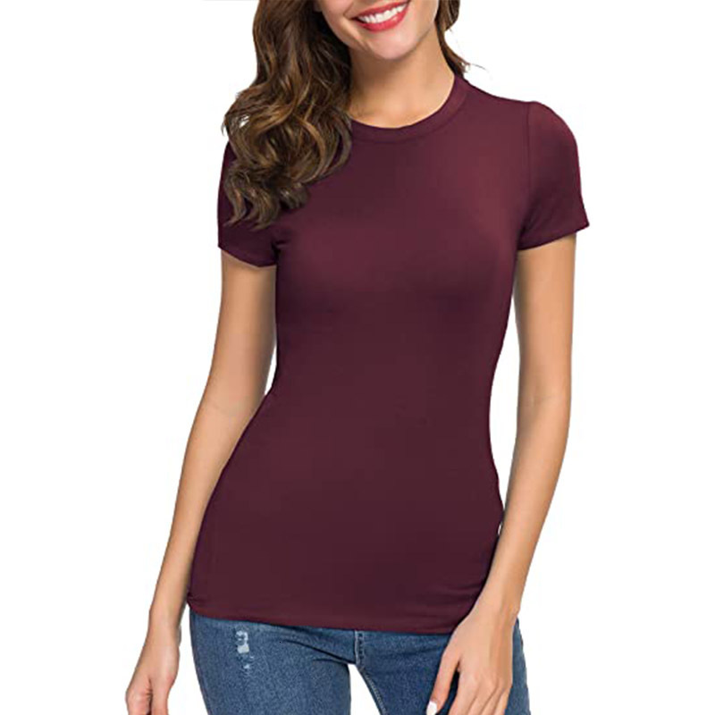 New hot selling women's T-shirt summer casual slim fit small round neck short sleeved top