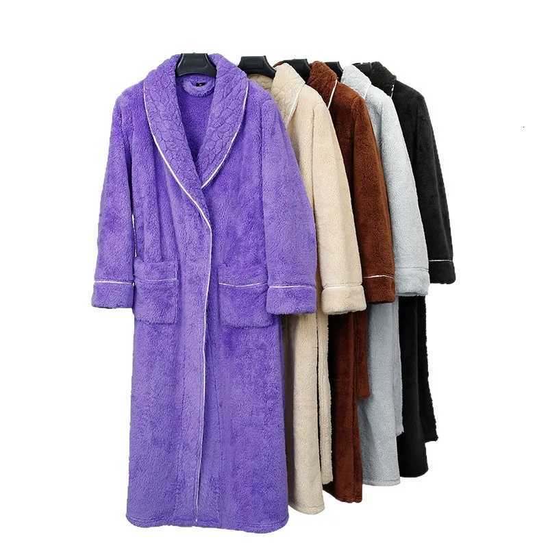 2025 New Winter Robe Lady Thick Coral Fleece Sleepwear Kimono Gown with Pocket Large Size 3Xl Pajamas Peignoir Shower Bathrobe C251104