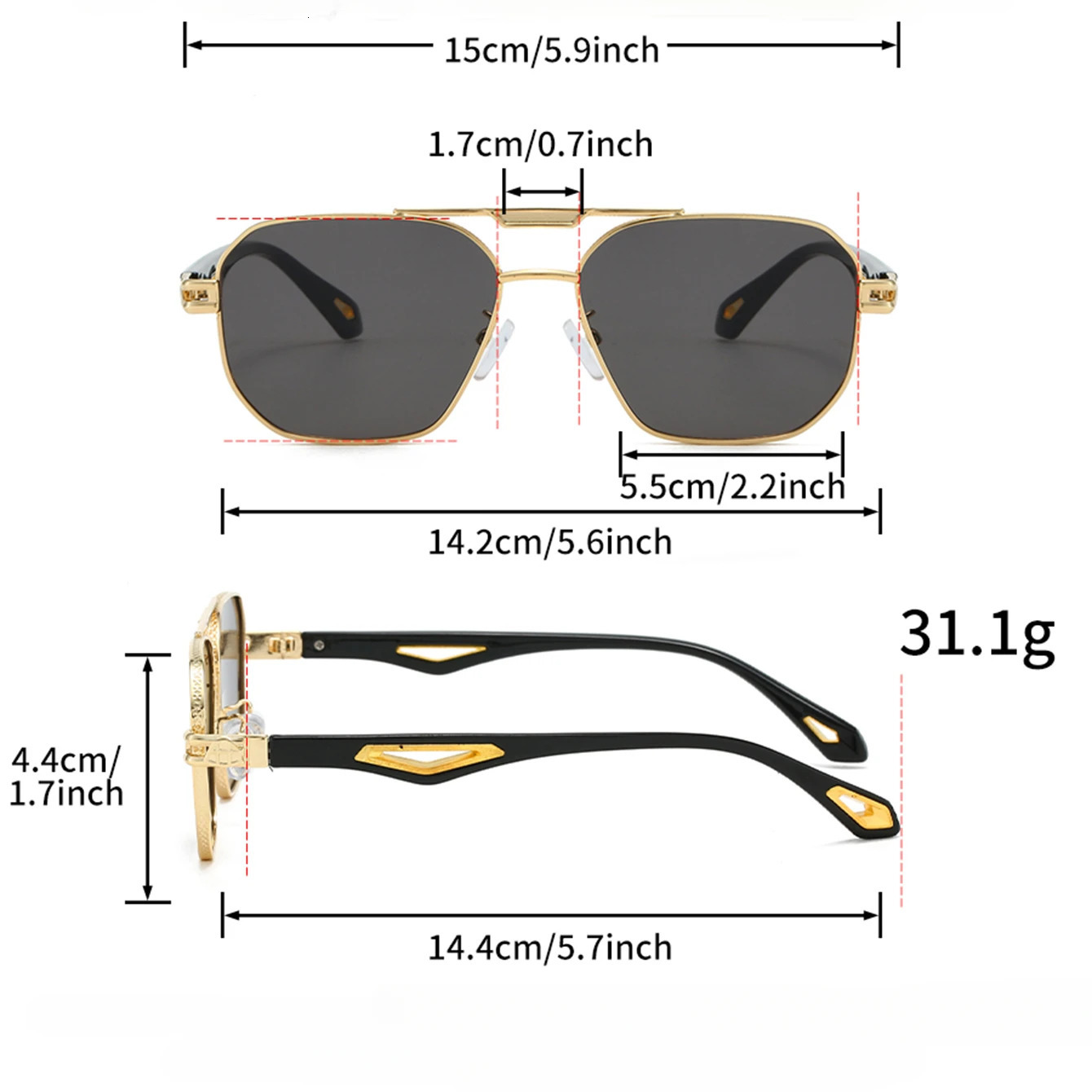 KAMMPT Retro Square Sunglasses for Mens Classic Double Bridge Gradient Shadow Fashion Outdoor 250325