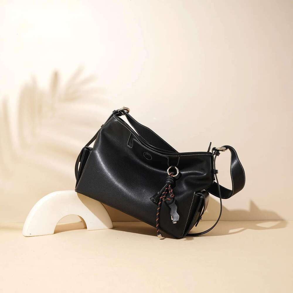 Fashion New Style Women First Layer Cowhide Bucket Lazy Shoulder Armpit Bag Hobos Messenger Commuting Tote