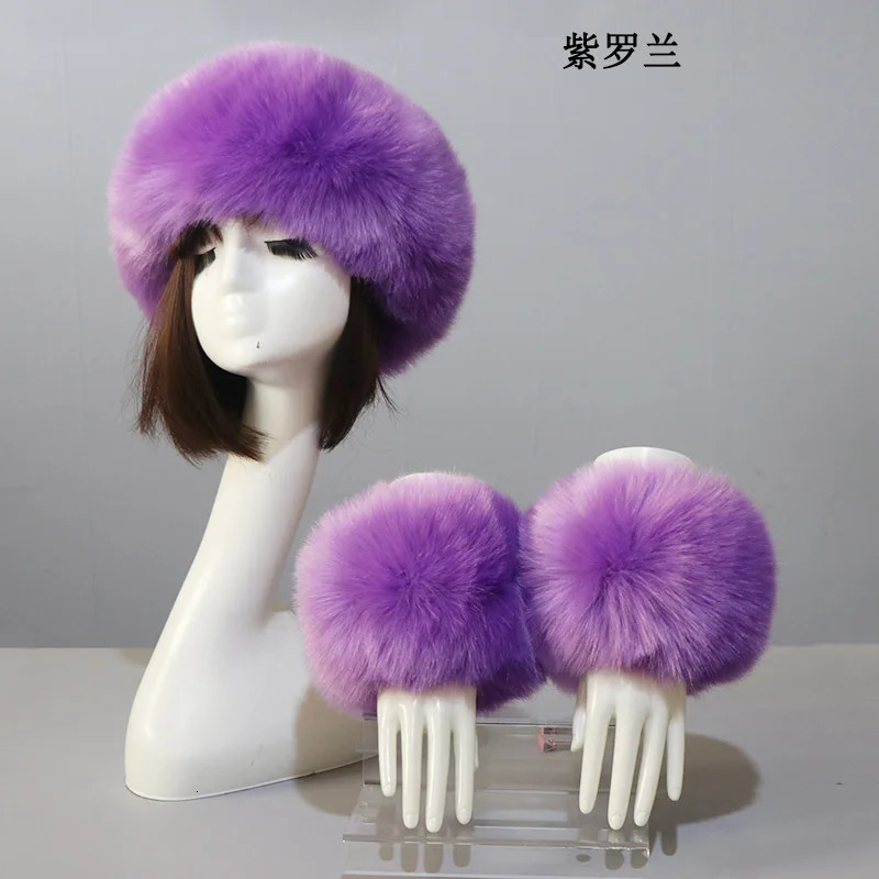 3pcs/Set Women Winter Faux Fox Fur Headband Hats Cuffs Fashion Warmth Female Wrist Sleeve Gloves Faux Fur Cap Russian Style 251104