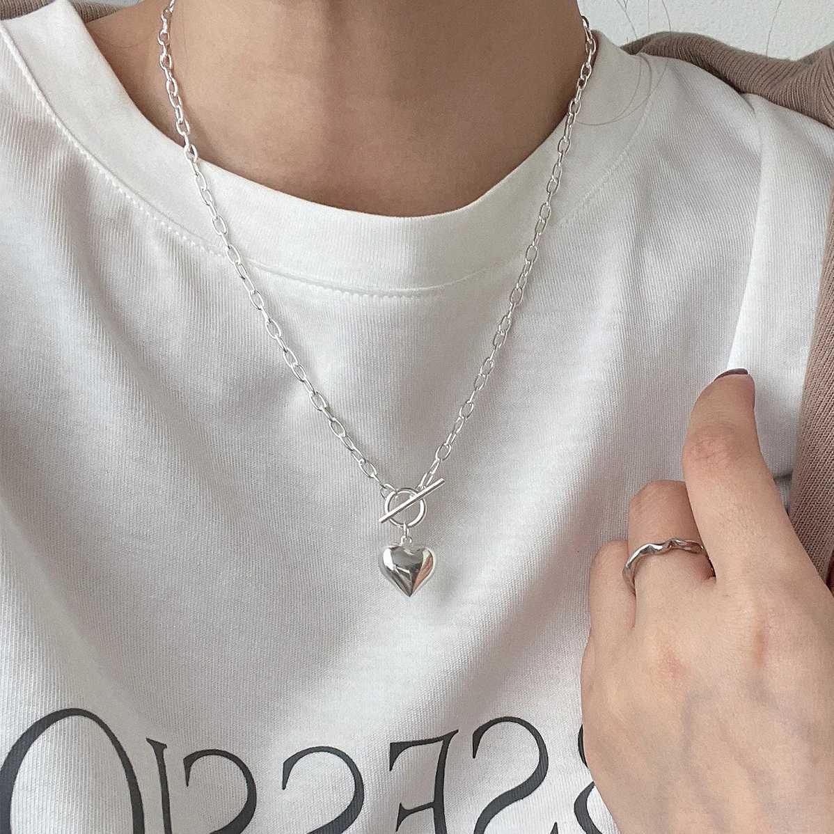 925 Sterling Silver Necklace Heart Pendant OT Clasp Chain Geometric Punk for Women Girl Jewelry Gift Dropshipping WholesaleXJ251104