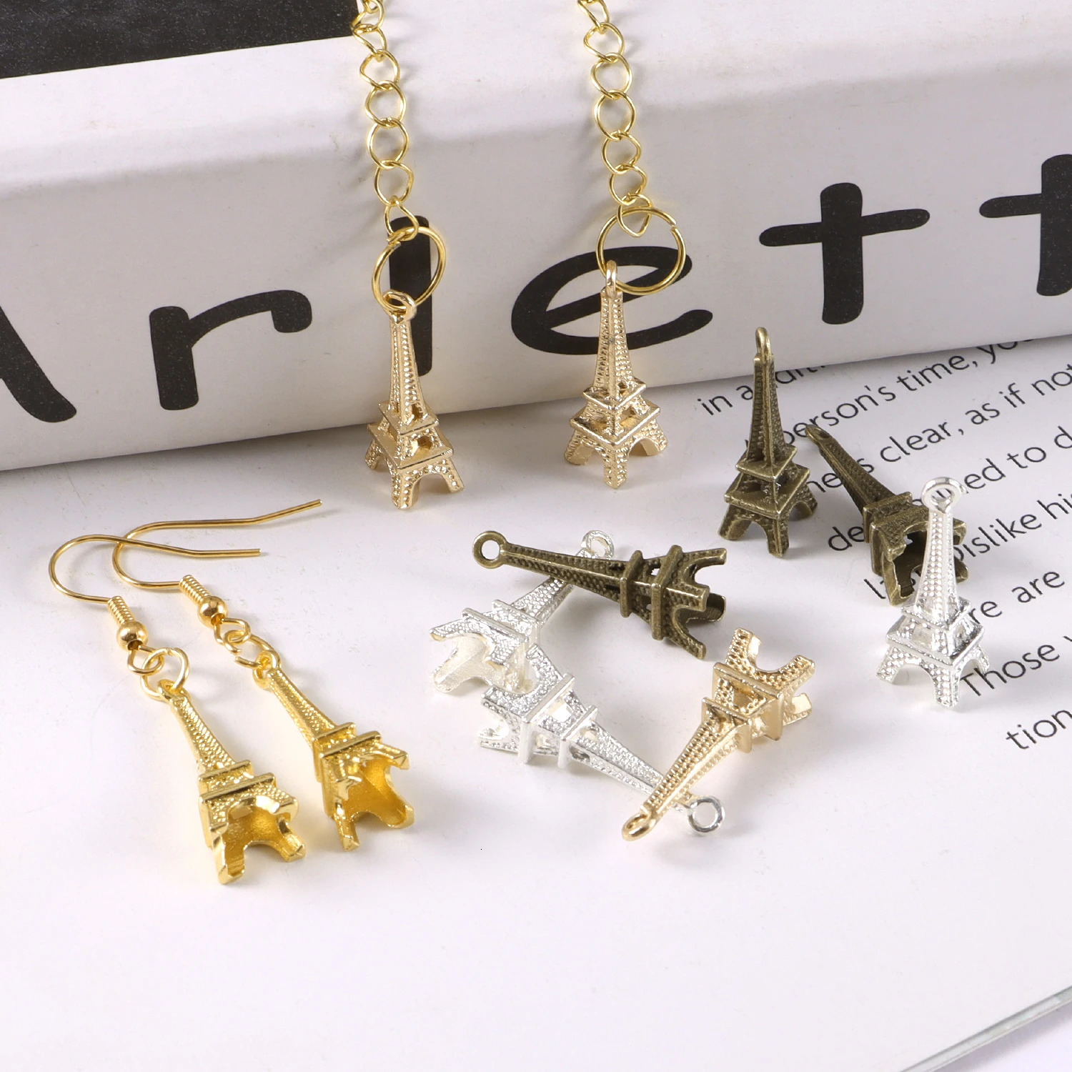 15 Diy Jewelry Accessories Pendants Zinc Alloy Small Tower Necklace Earrings Geometric Patterns Charm Eiffel 250325