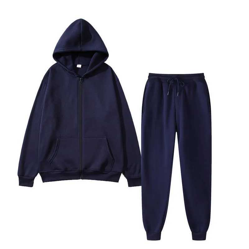 Unisex solid color sportswear set fashionable and casual autumn and winter warm zipper hooded cardigan sweatshirtsweatpants J251104