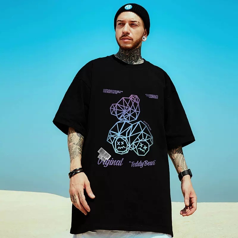 Large size short sleeved men's loose oversize chubby plus fat high street trend 2025 couple T-shirt