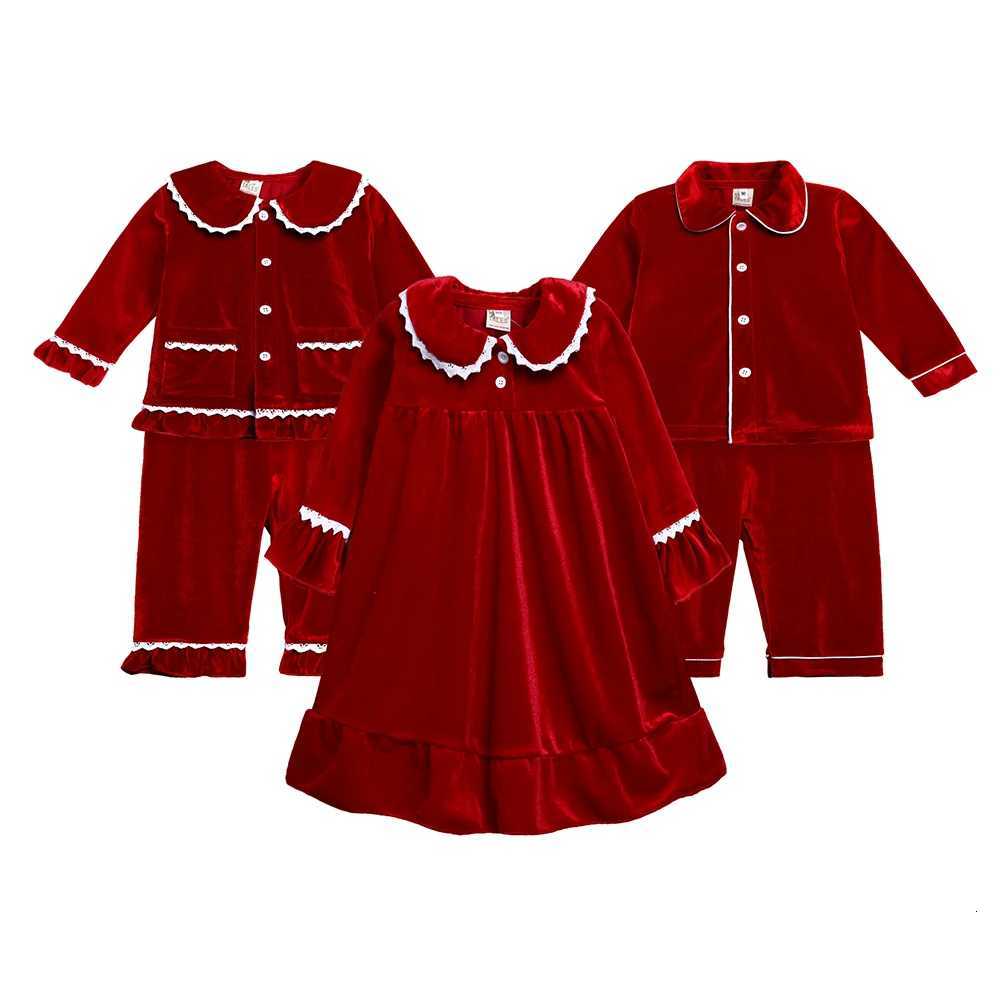 2025 Kids Pajamas Christmas Classic Costume Red Velvet Plaid Suit Family Match Toddler Girl Dress Xmas Sets Children Boy Clothes Y251104