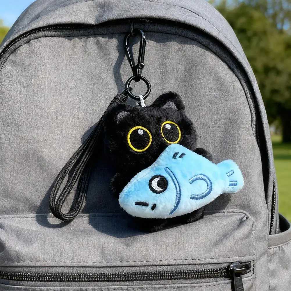 Cute Cartoon Plush Black Cat Keychain Bag Pendant Decoration Kawaii Stuffed Doll Toy Car Keyring Accessories Couples Gift C251104