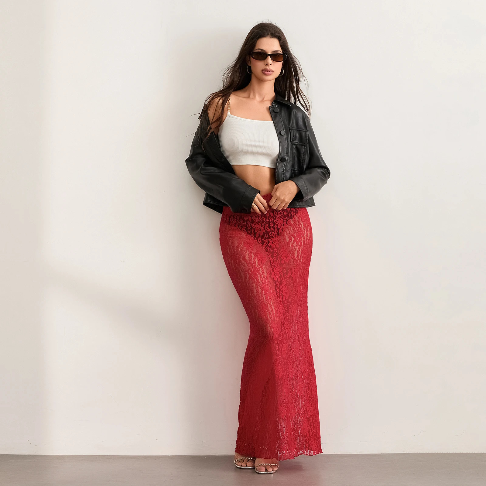 Women Sexy Sheer Lace Maxi Skirts Female Summer Boho See Through Bodycon Long for Party Club Streetwear Y2K Fairy Clothes 251103